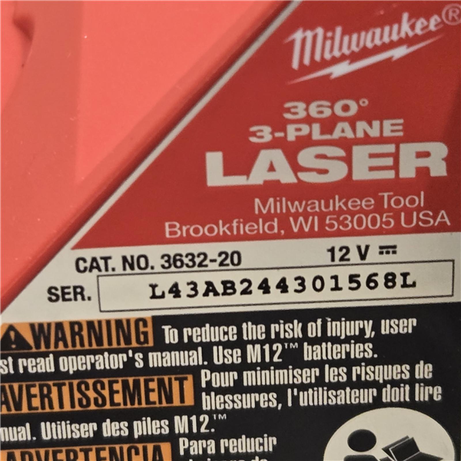 AS-IS Milwaukee-3632-21 M12 Green Beam Laser 360° 3-Plane Kit