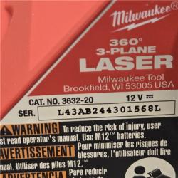 AS-IS Milwaukee-3632-21 M12 Green Beam Laser 360° 3-Plane Kit