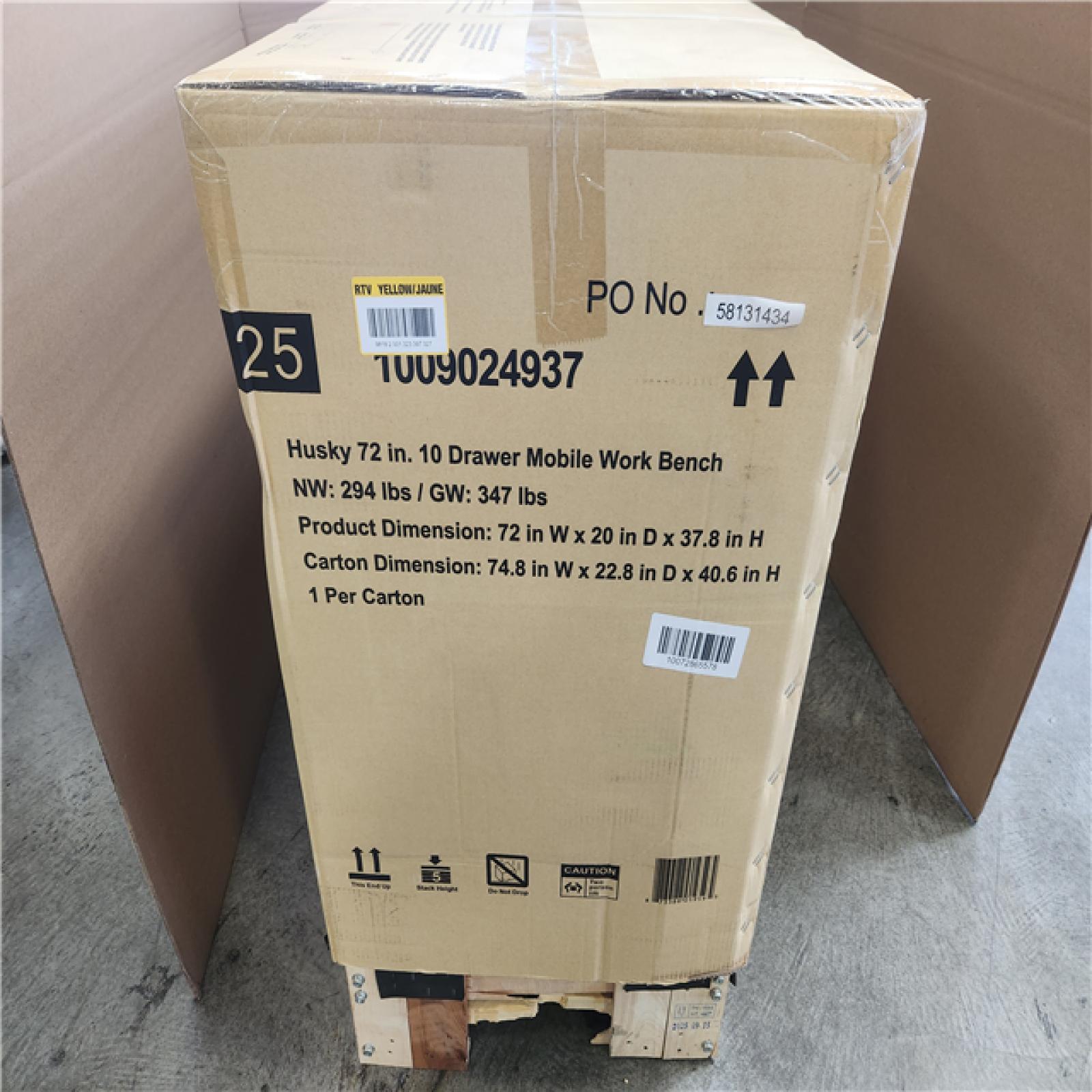 Phoenix NEW Husky Standard Duty 72 in. W x 20 in. D 10-Drawer Gloss Black Mobile Workbench Cabinet with Solid Wood Top (SEALED)