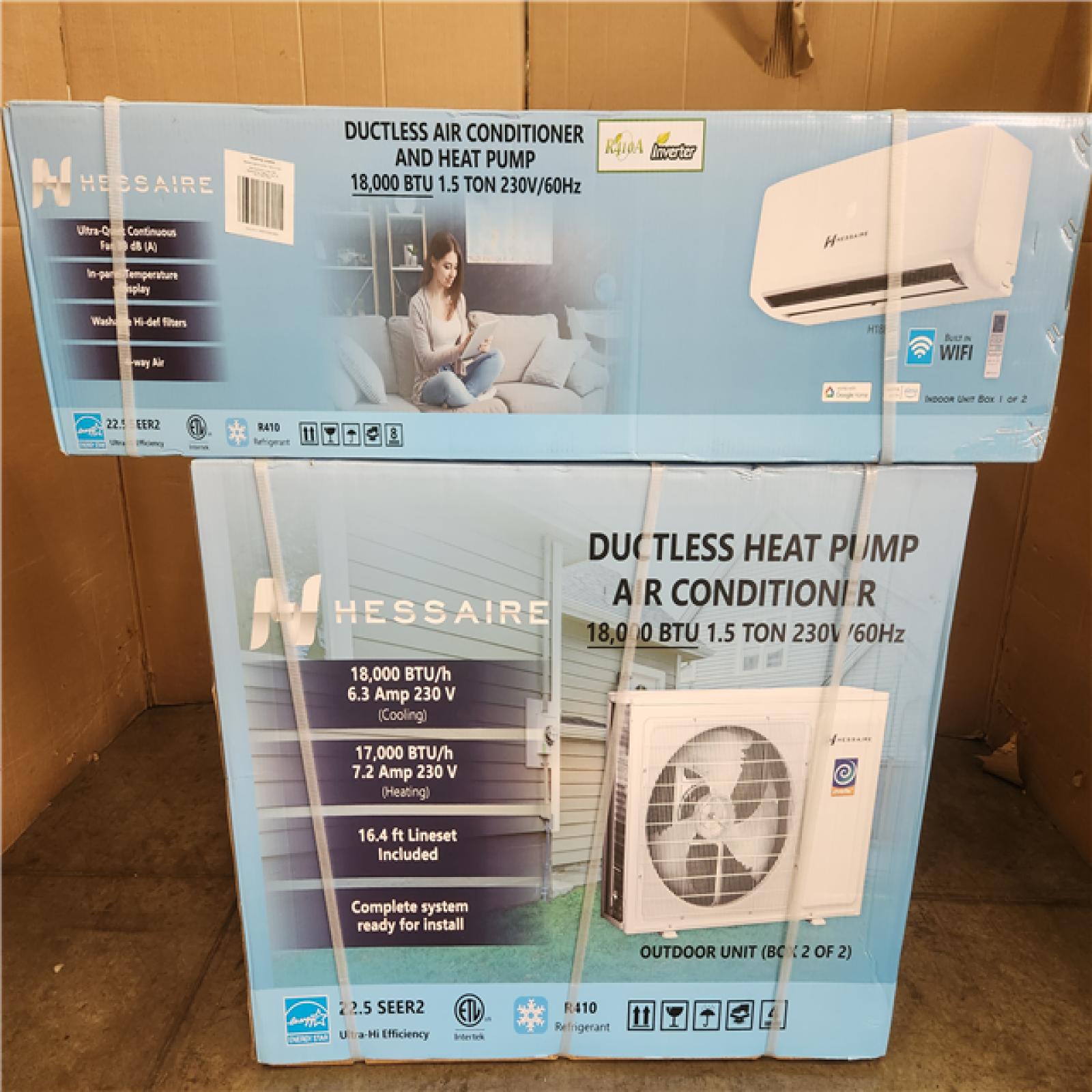 Phoenix NEW Hessaire DIY 21 SEER2 18 000 BTU WiFi 1.5-Ton Ductless Mini Split Air Conditioner  Heat Pump  Variable Speed Inverter-208V/230V (SEALED)