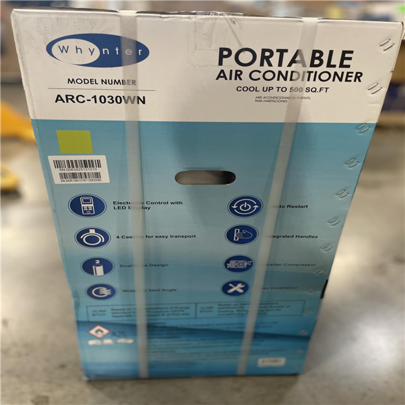 DALLAS LOCATION- WHYNTER NEX 10 000 (DOE) BTU Inverter Portable Air Conditioner Cools 500 sq. ft. with Dehumidifier