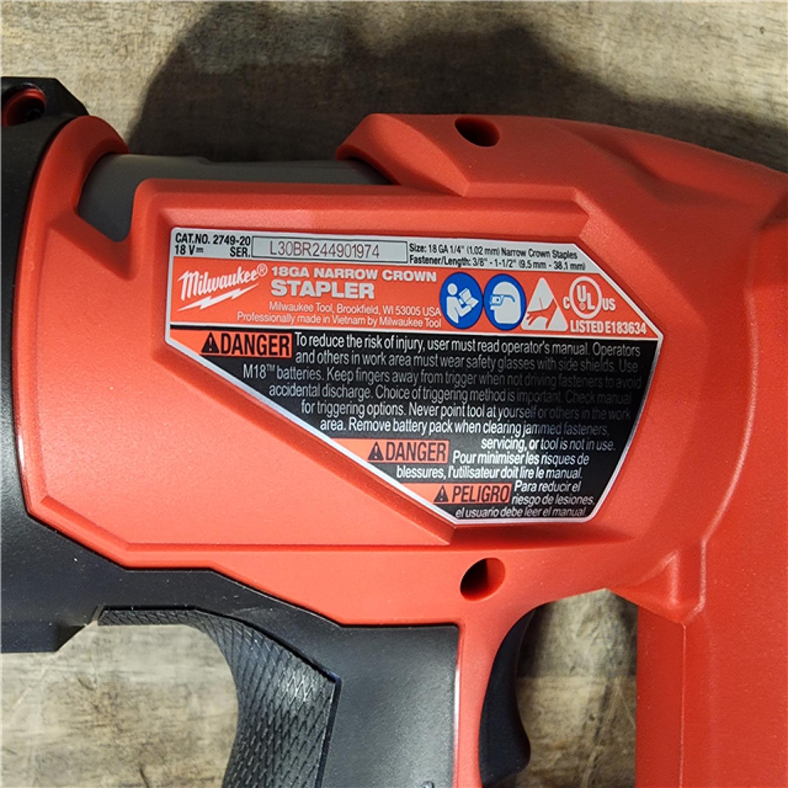 HOUSTON LOCATION - AS-IS (APPEARS LIKE NEW) MILWAUKEE FUEL 18-Volt Lithium-Ion Brushless Cordless 18-Gauge 1/4 in. Narrow Crown Stapler (Tool-Only)