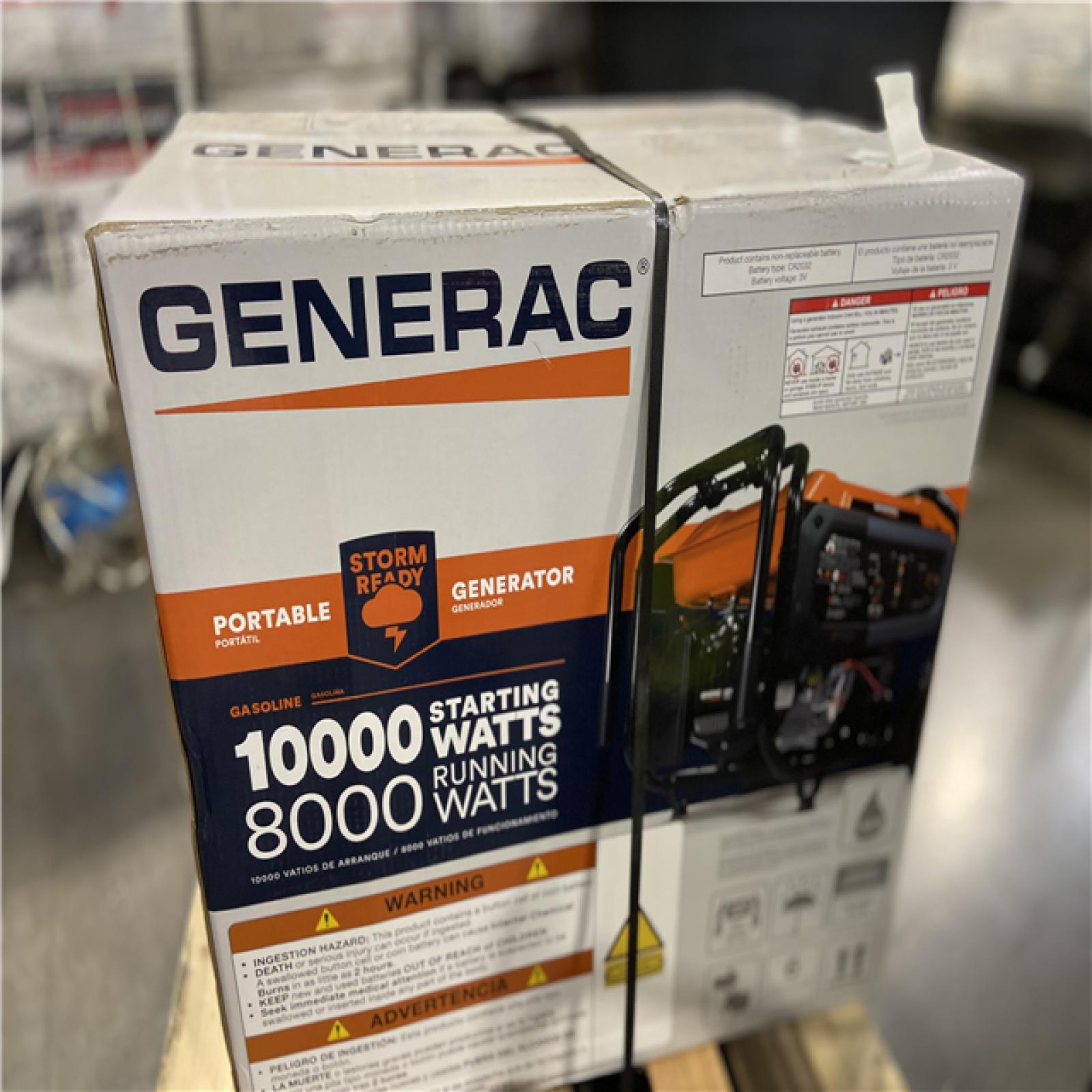 DALLAS LOCATION - Generac 10000 / 8000-Watt Electric Start Gasoline Powered Portable Generator w/ COSense and 3 ft. Adapter Cord Included-GP8000E