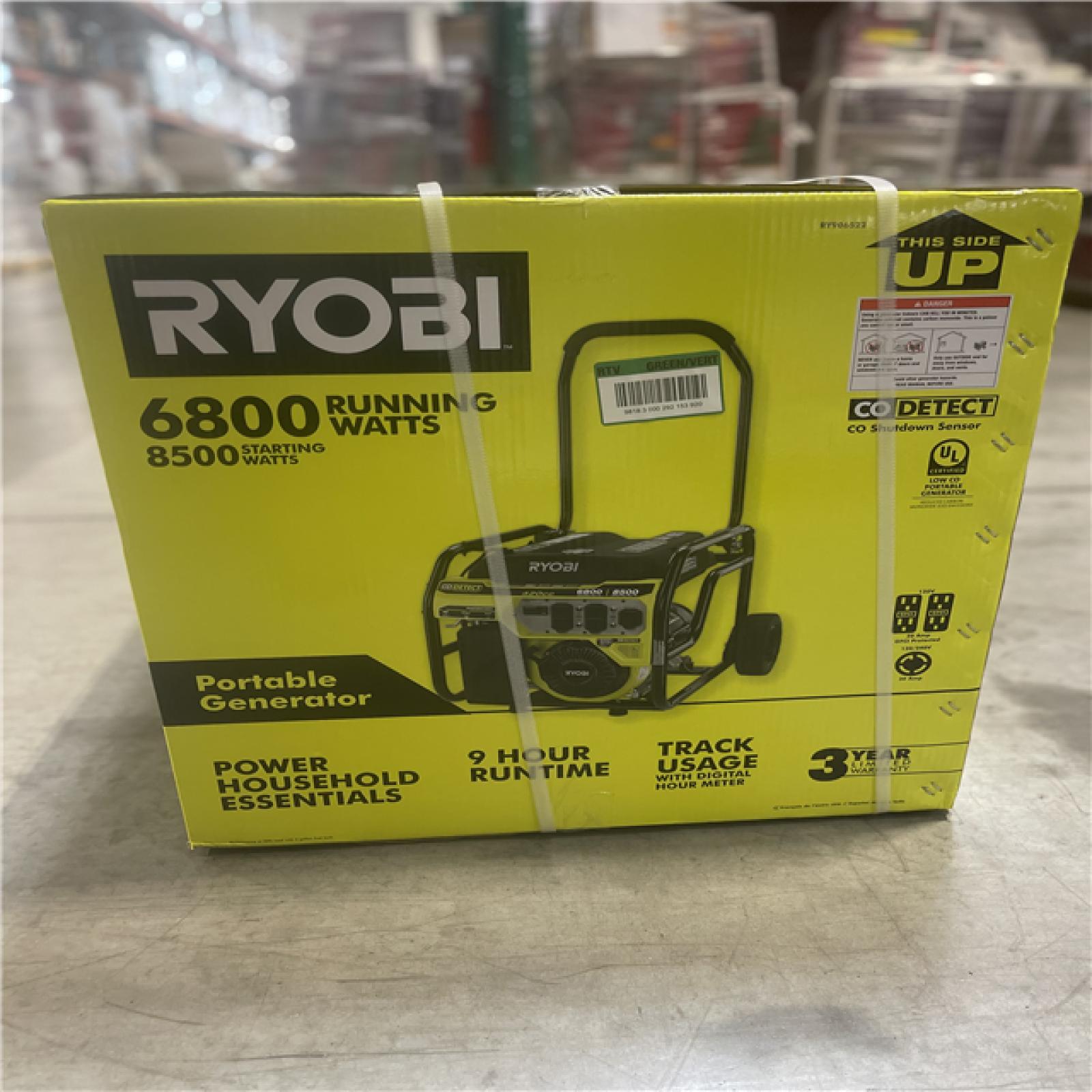 NEW! - RYOBI 6800-Watt Recoil Start UL Gasoline Powered Portable Generator with CO Detect Shutdown Sensor