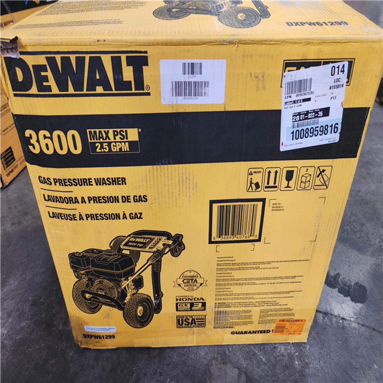 Phoenix AS-IS DEWALT 3600 PSI 2.5 GPM Cold Water Gas Professional Pressure Washer with HONDA GX200 Engine