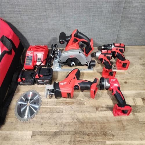 HOUSTON LOCATION - AS-IS (APPEARS LIKE NEW) Milwaukee M18 18-Volt Lithium-Ion Cordless Combo Tool Kit (5-Tool) with (1) 3.0Ah and (1) 1.5Ah Battery  (1) Charger  (1) Tool Bag