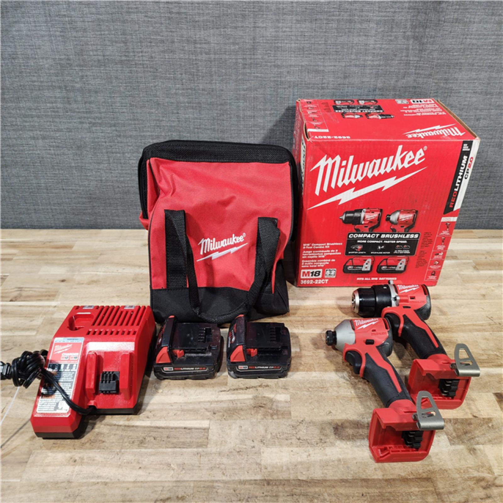 HOUSTON LOCATION - AS-IS Milwaukee 18V Lithium-Ion Brushless Cordless Compact Drill/Impact Combo Kit
