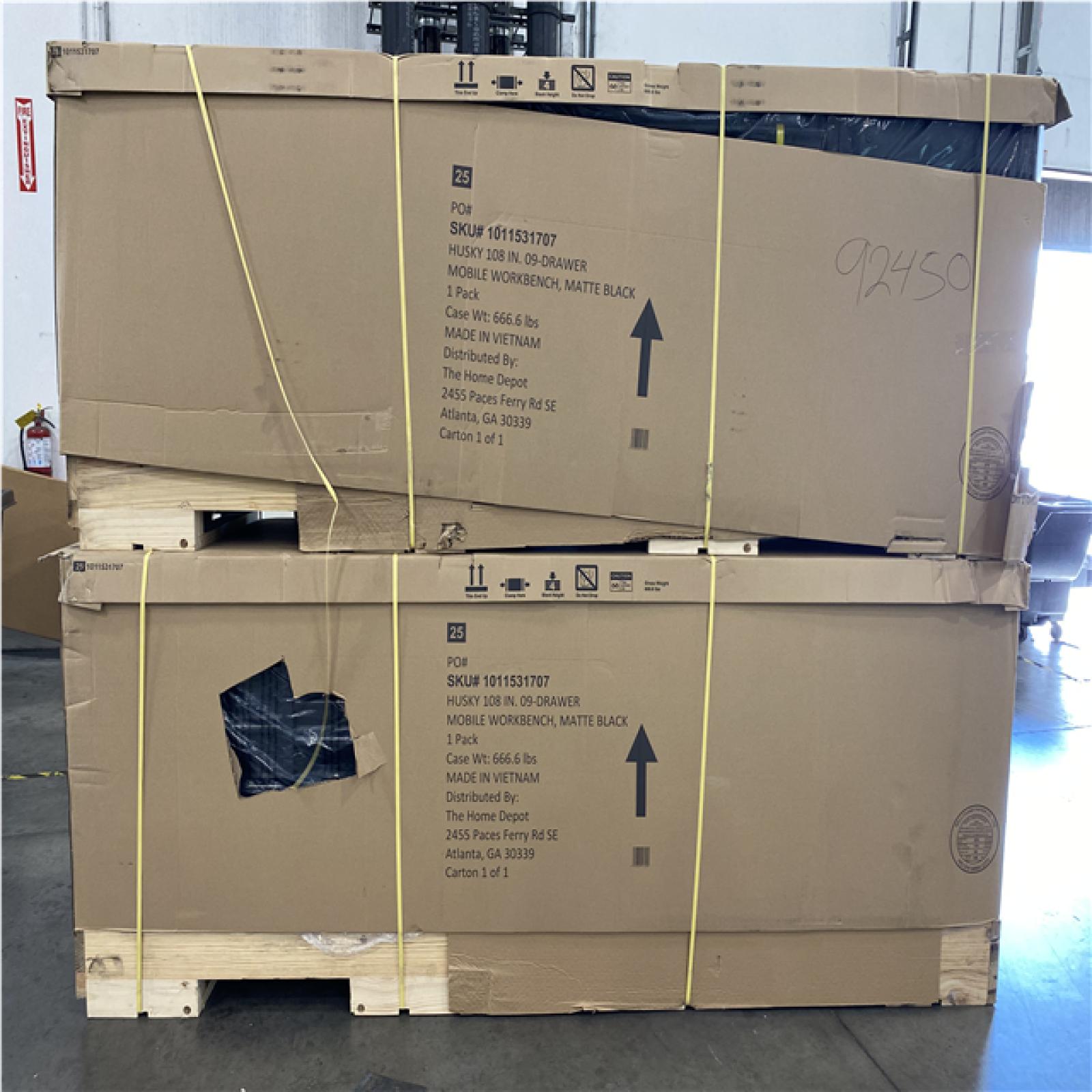 DALLAS LOCATION - AS-IS HUSKY 108 in. W x 24 in. D 9-Drawer Heavy-Duty Mobile Workbench with Stainless Steel Top/Matte Black (2 UNITS)