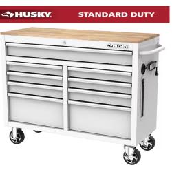 DALLAS LOCATION -  Husky Tool Storage 46 in. W x 18 in. D 9-Drawer Gloss White Mobile Workbench Cabinet