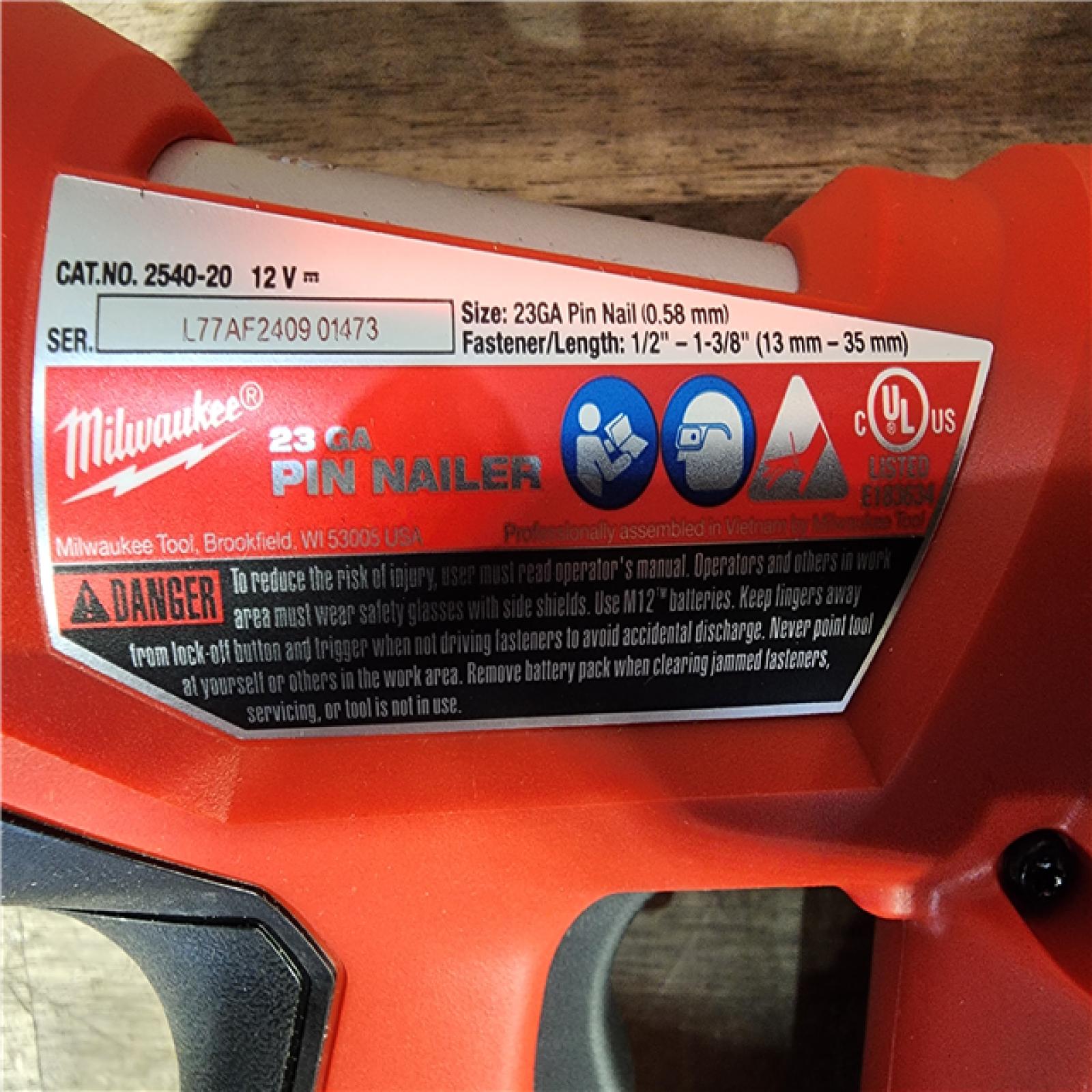 HOUSTON LOCATION - AS-IS Milwaukee 2540-20 12V 23 Gauge Cordless Pin Nailer (Tool Only)