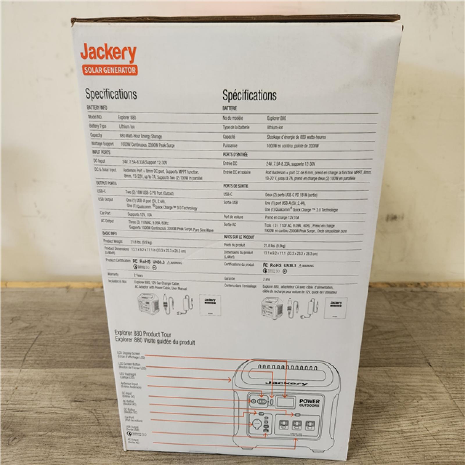 Phoenix Location NEW Jackery 1000-Watt Output/2000W Peak Portable Solar Power Station Explorer 880 Push Start Battery Generator for Outdoors/Camping (SEALED)