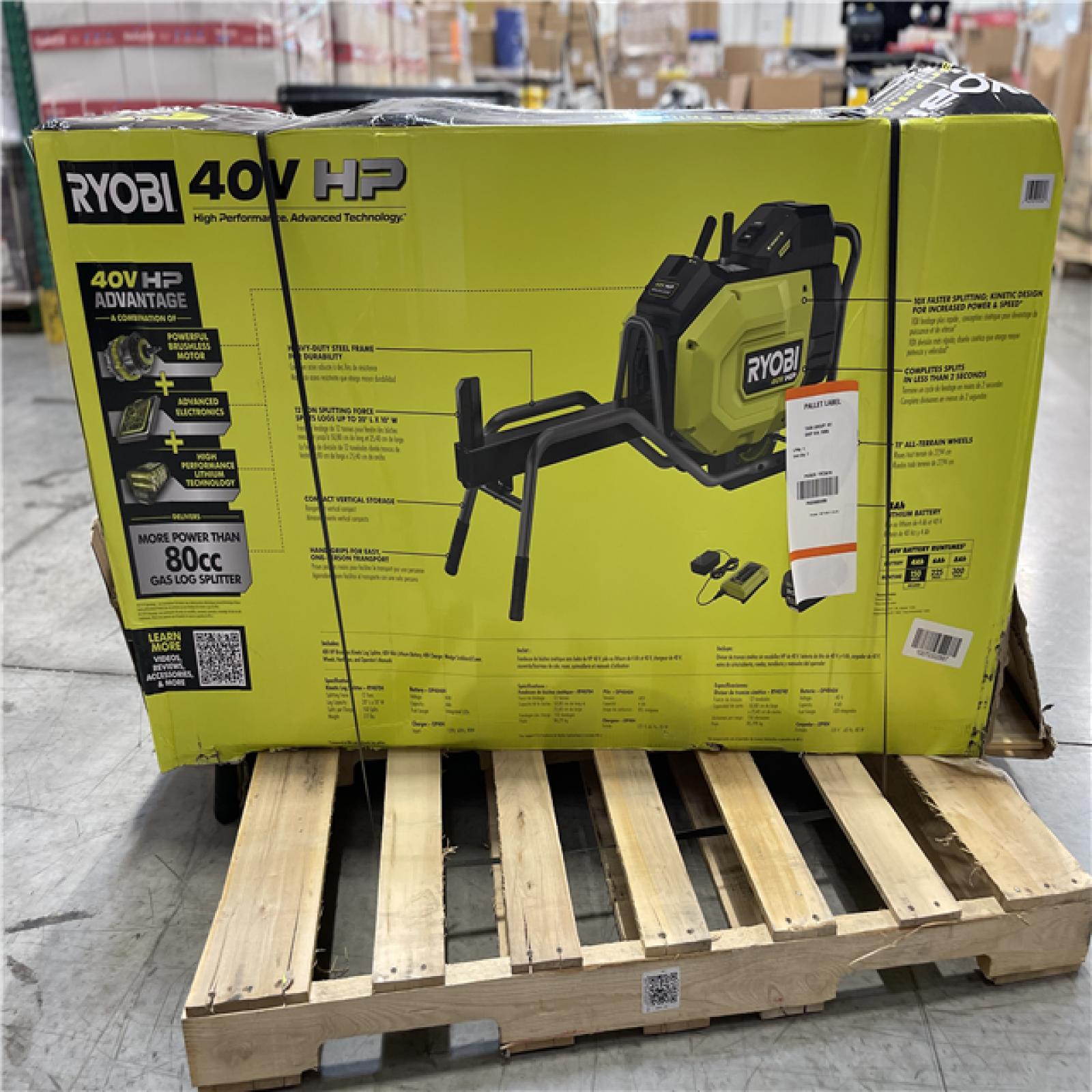 DALLAS LOCATION- RYOBY 40V HP Brushless 12-Ton Kinetic Battery Electric Log Splitter