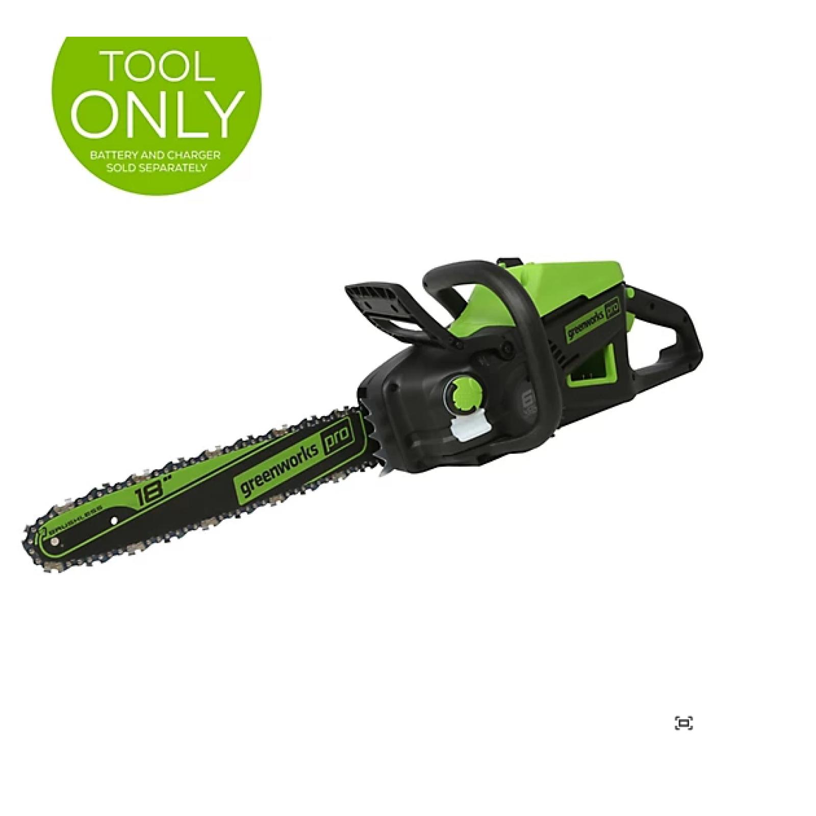 DALLAS LOCATION - Greenworks 18 in. 60V Cordless Chainsaw, Battery and Charger Not Included PALLET -(15 UNITS)