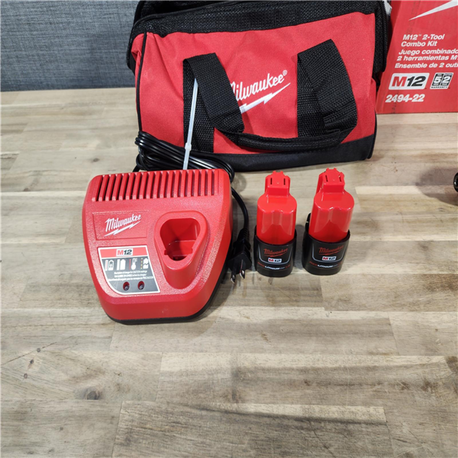 HOUSTON LOCATION - AS-IS Milwaukee M12 12V Lithium-Ion Cordless Drill Driver/Impact Driver Combo Kit with Two 1.5Ah Batteries, Charger and Bag (2-Tool)