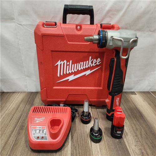 AS-IS- Milwaukee M12 12V Lithium-Ion Cordless PEX Expansion Tool Kit with (2) 1.5 Ah Batteries  (3) Expansion Heads and Hard Case