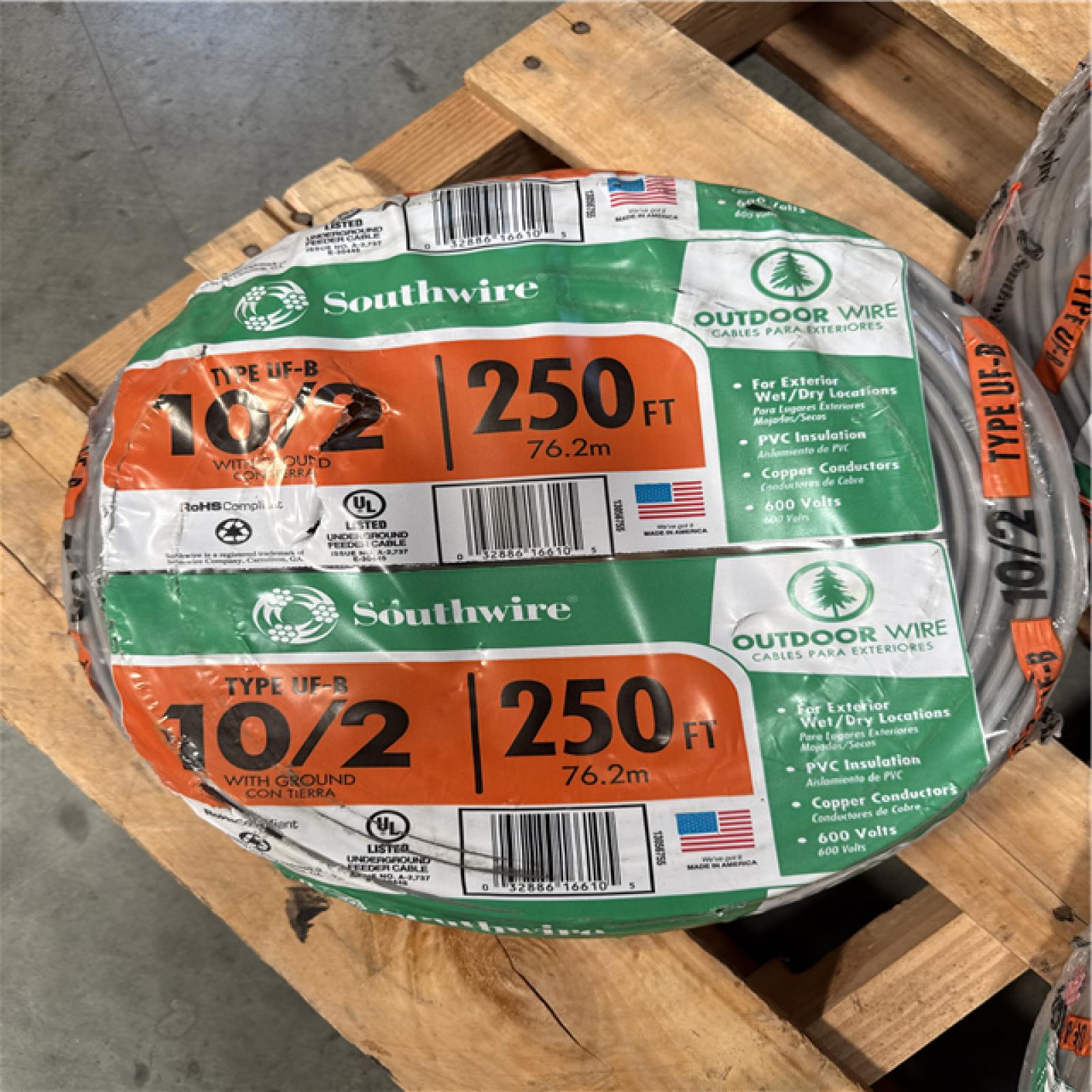 California AS-IS Southwire Outdoor Wire Type UF-B 10/2  250 Ft (4 Units)