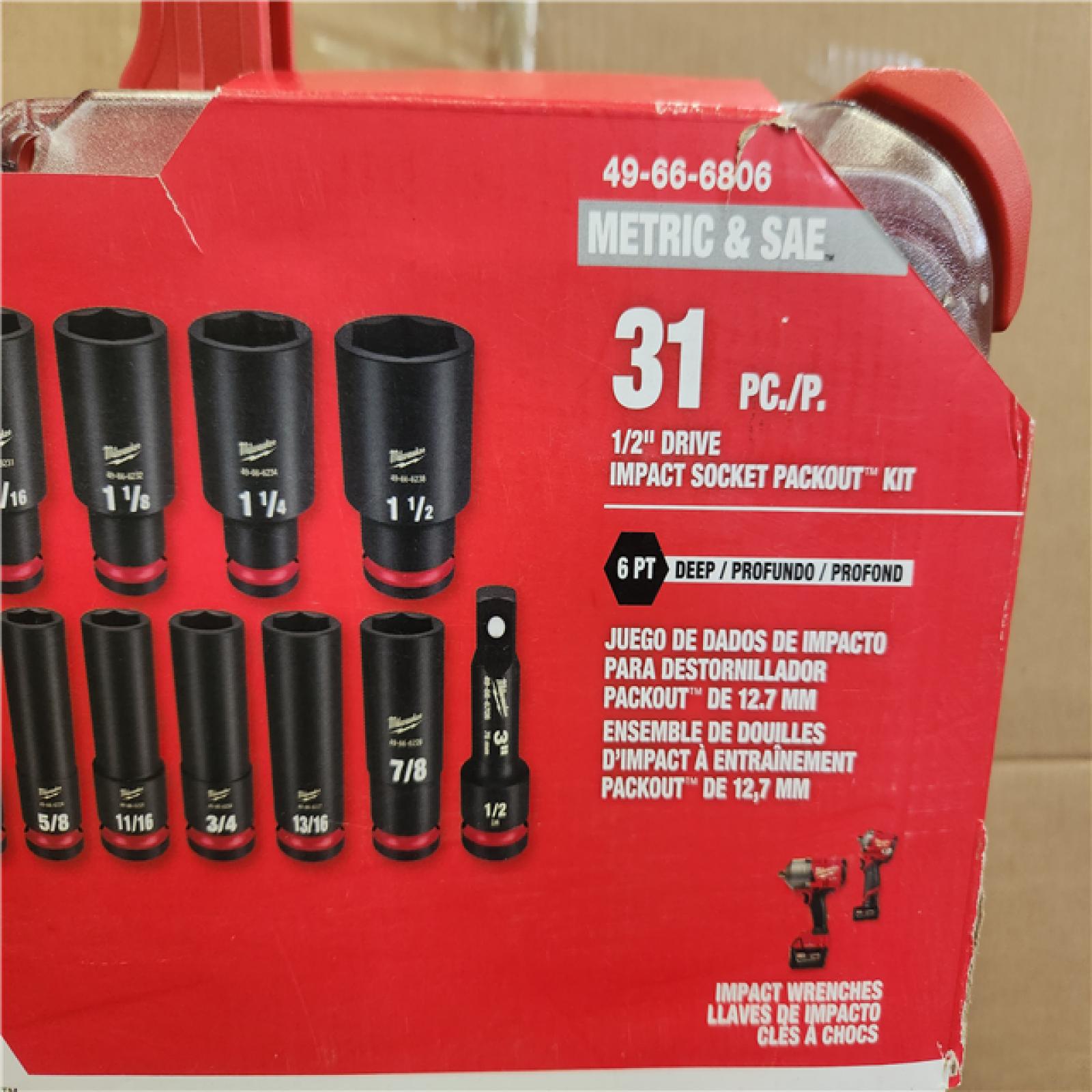 Phoenix NEW Milwaukee SHOCKWAVE Impact-Duty 1/2 in. Drive Metric and SAE Deep Well Impact PACKOUT Socket Set (31-Piece)