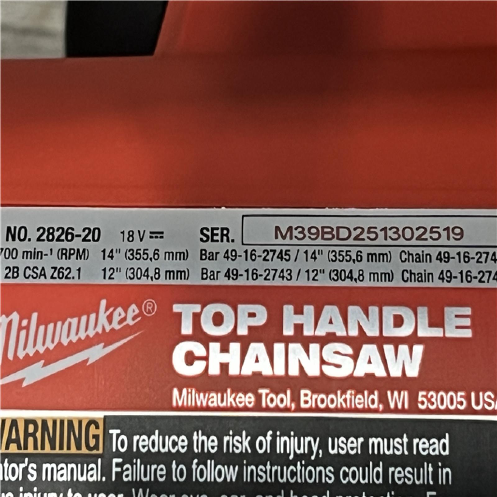 AS-IS Milwaukee FUEL 14 in. 18V Lithium-Ion Brushless Cordless Battery Top Handle Chainsaw (Tool Only)