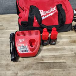 HOUSTON LOCATION - AS-IS MILWAUKEE M12 12V Lithium-Ion Cordless Combo Kit (5-Tool) with Two 1.5Ah Batteries, Charger & Tool Bag