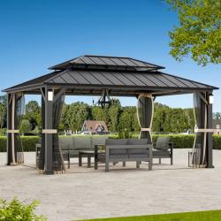 Phoenix NEW Horizon 12 ft. x 16 ft. Hard Top Gazebo With Solar Self Powered LED Lights  Mosquito Netting and Canopy Hook (SEALED)