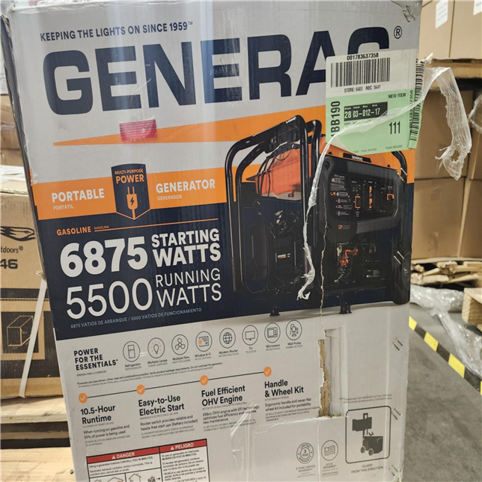 Dallas Location - As-Is Generac 6875 / 5500-Watt  Gasoline Portable Generator