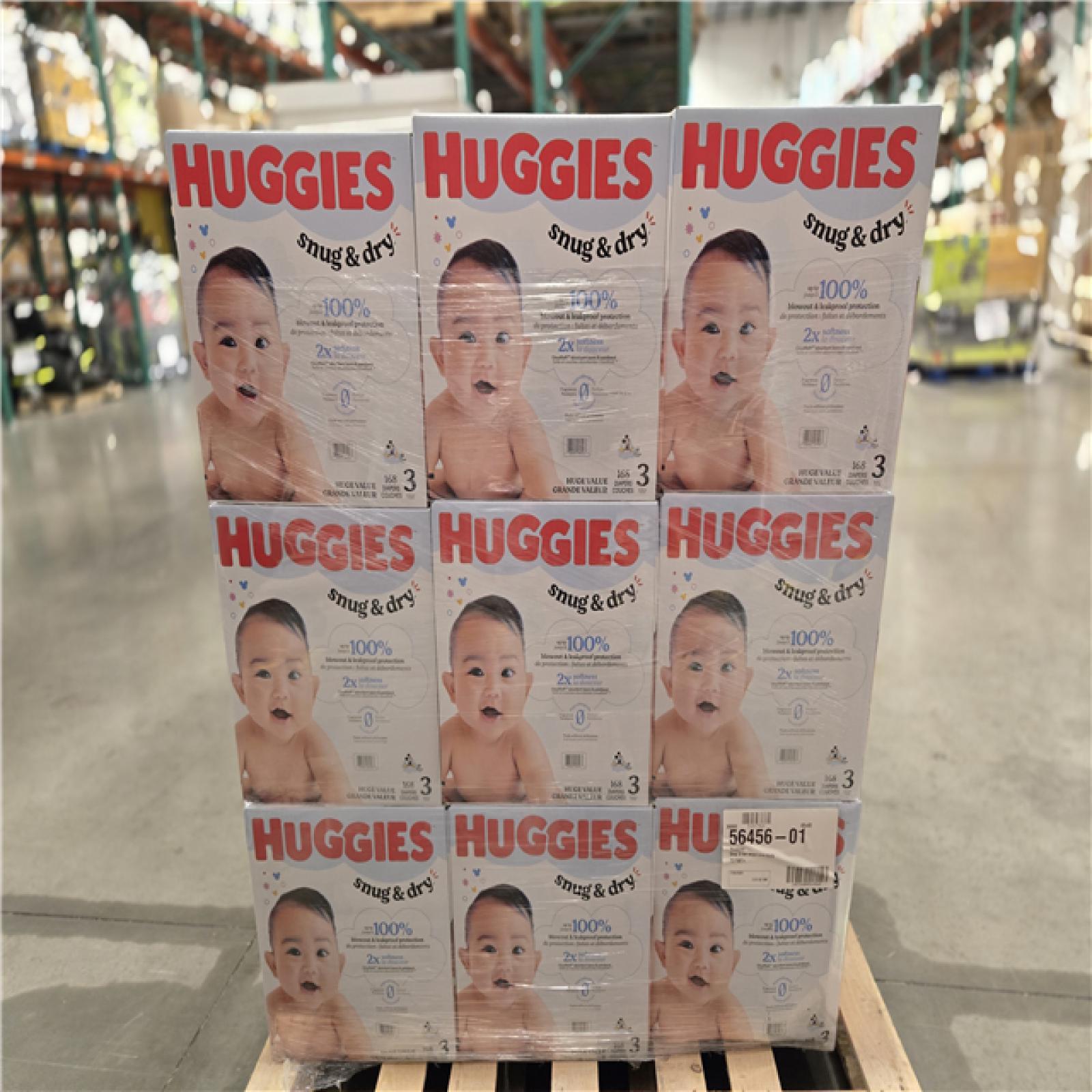 DALLAS LOCATION- NEW!- Huggies 168-Pack Size 3 Snug and Dry Diaper PALLET (36 UNITS)