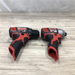 AS-IS Milwaukee 2494-22 M12 Cordless Combination 3/8 Drill / Driver and 1/4 Hex Impact Driver Dual Power Tool Kit