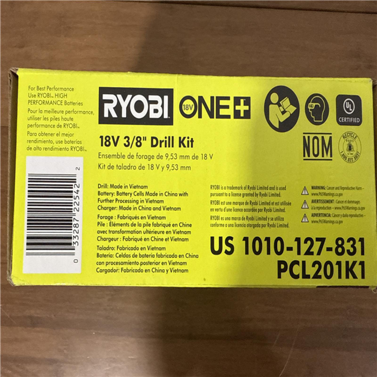 California NEW/Sealed Box Ryobi One+ 18V 3/8 Drill Kit, includes (1) Battery & Charger