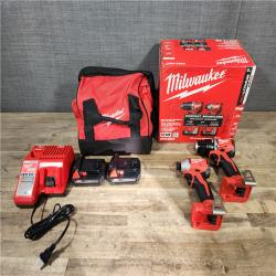 HOUSTON LOCATION - AS-IS Milwaukee M18 18V Lithium-Ion Brushless Cordless Compact Drill/Impact Combo Kit (2-Tool) W/(2) 2.0 Ah Batteries  Charger & Bag