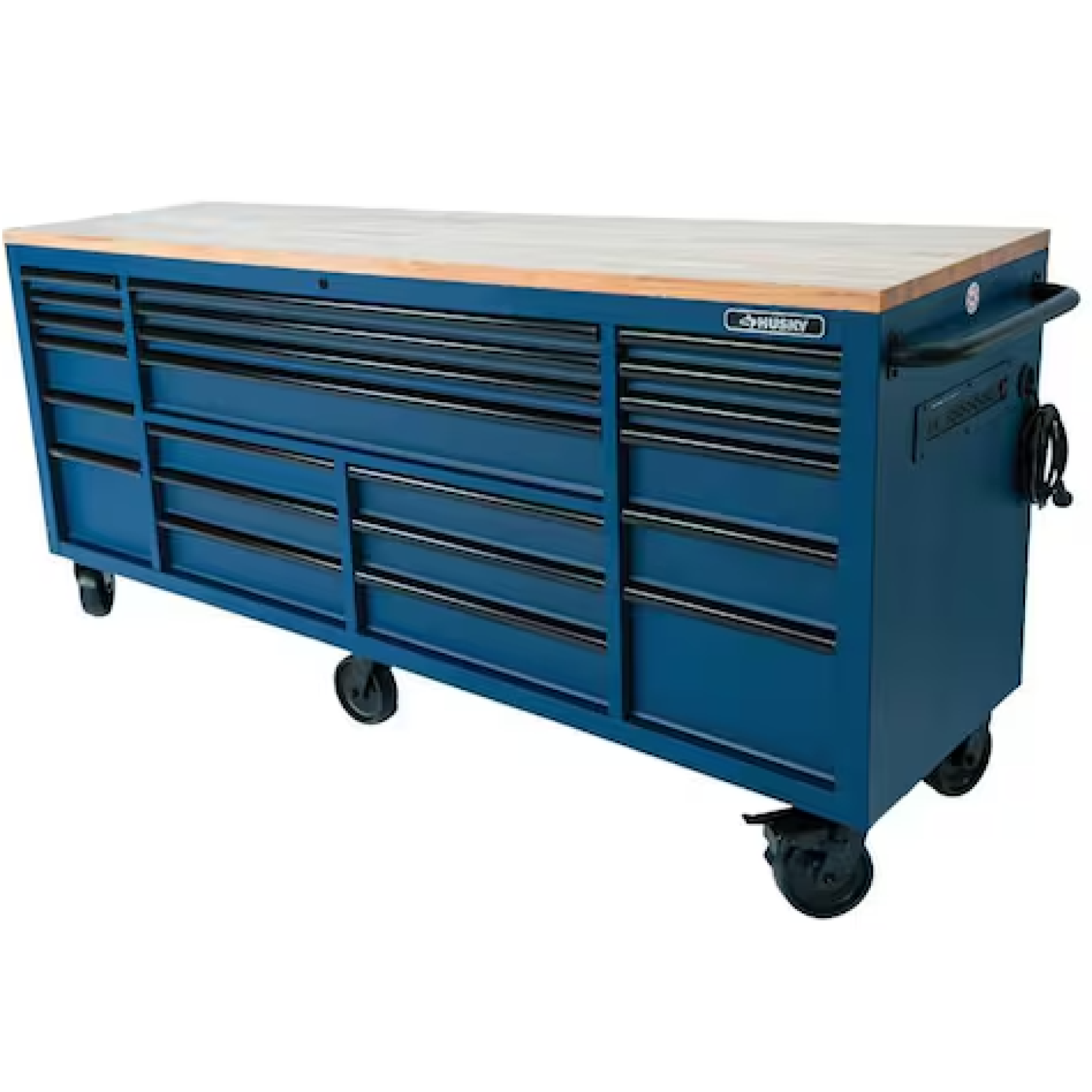 DALLAS LOCATION- AS-IS HUSKY Heavy Duty 84 in. W x 24 in. D Matte Blue/Woodtop Mobile Workbench