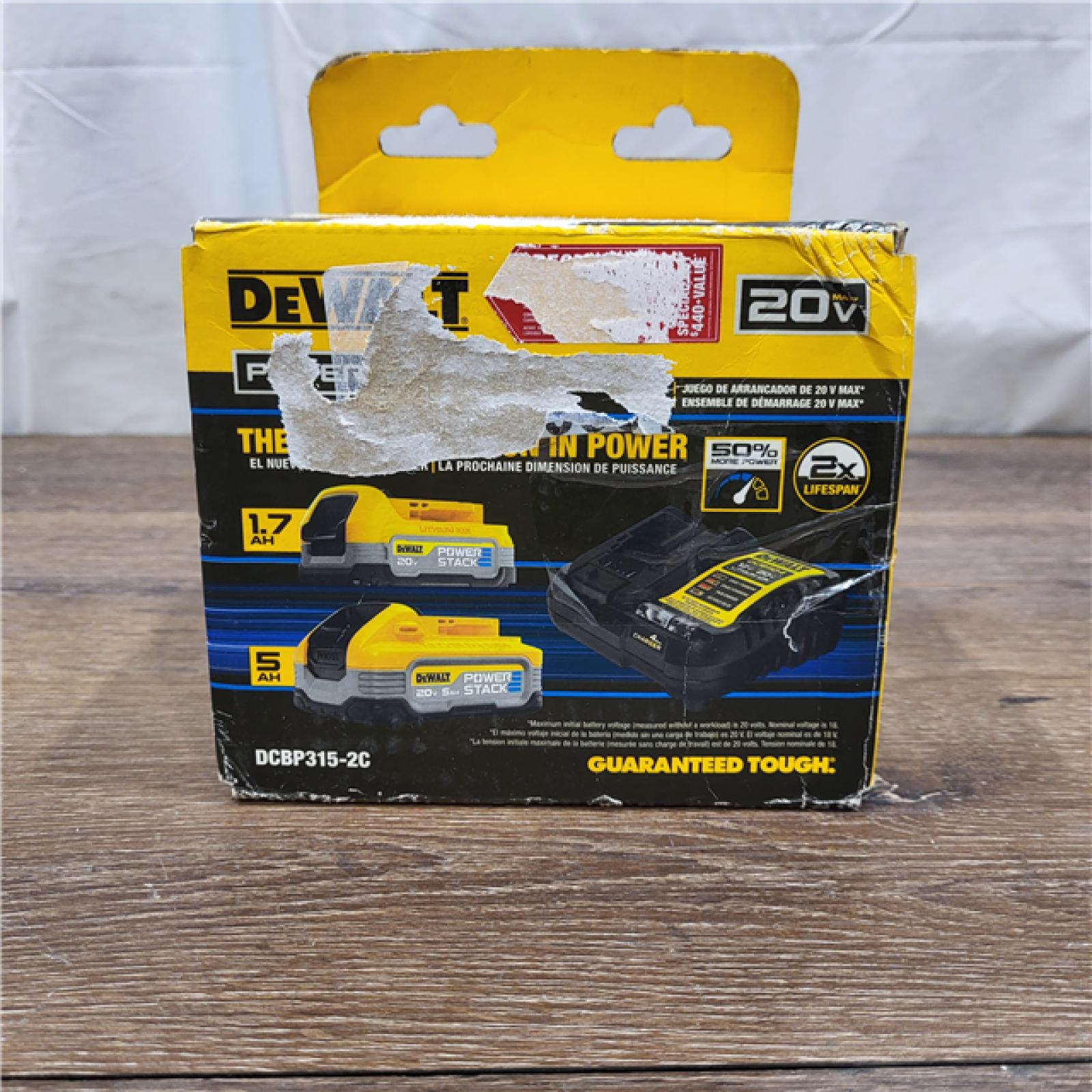 AS-IS DeWalt 20V MAX POWERSTACK DCBP315-2C Lithium-Ion 1.7Ah and 5Ah Battery and Charger Starter Kit 3 Pc