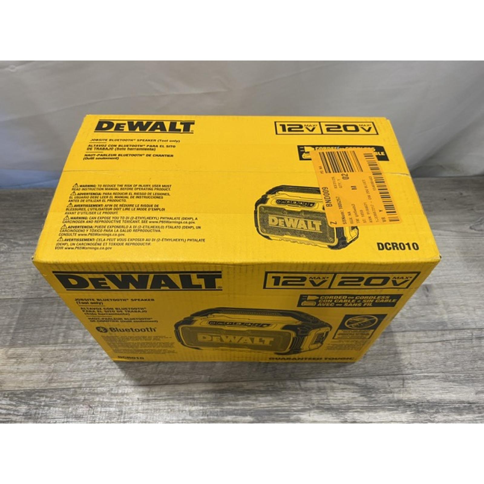 NEW - DEWALT 20V MAX Cordless Bluetooth Speaker (Tool Only)