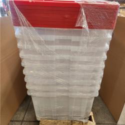 Phoenix AS-IS HDX 77 Gal. Tough Storage Tote with Wheels in Clear with Red Lid Pallet (16-Totes)
