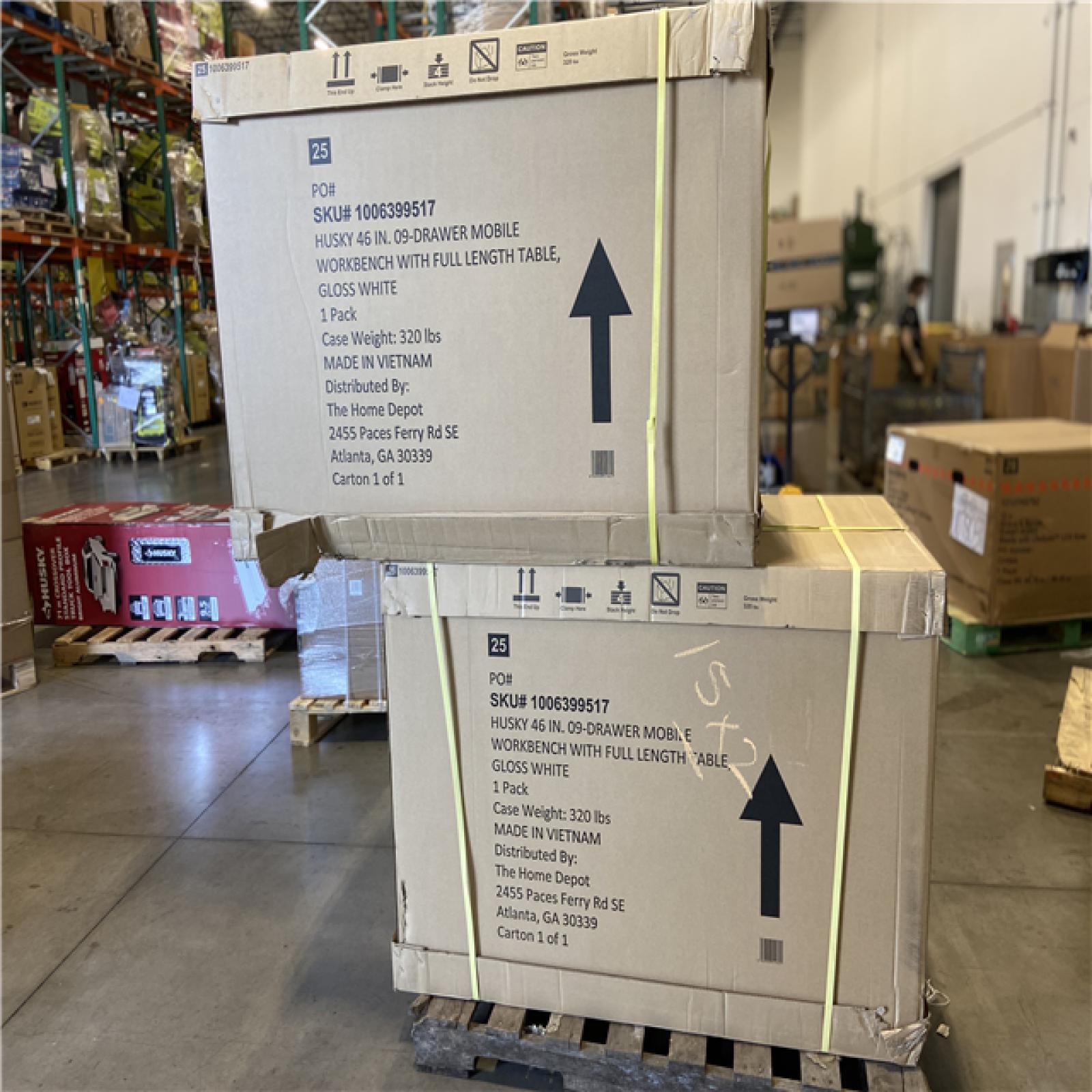 DALLAS LOCATION - Husky Tool Storage 46 in. W x 51 in. D Standard Duty Gloss White Mobile Workbench Cabinet with Solid Wood Top