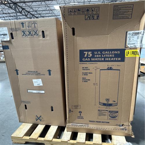 California NEW Rheem 75 Gallons Propane Gas Water Heater & AO Smith ProLine Commercial Grade 40-Gallon Natural Gas Water Heater