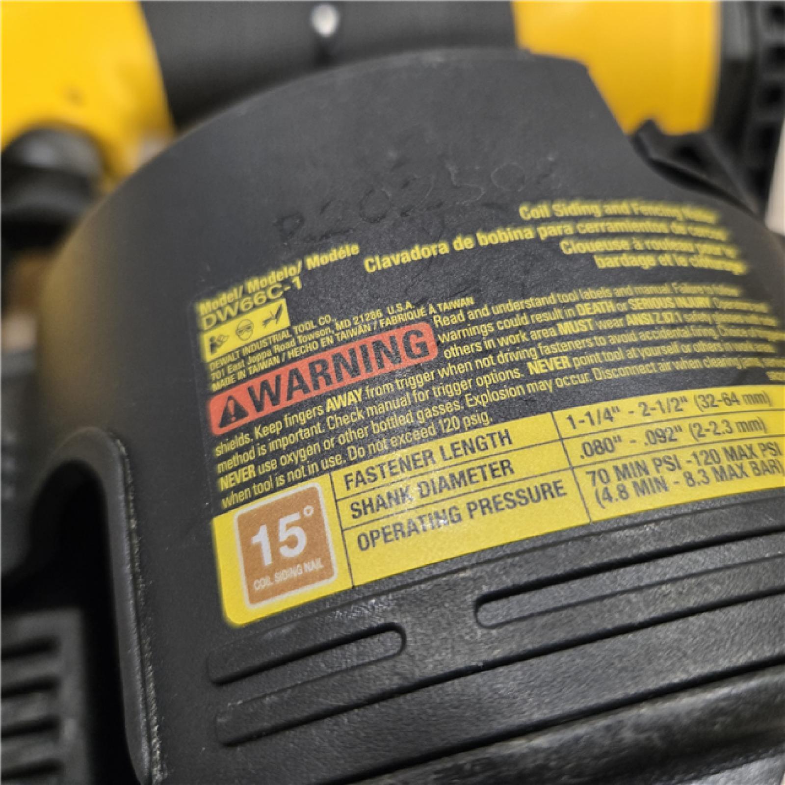 AS-IS DeWalt DW66C-1 15 Degree 2-1/2 in. Coil Siding Nailer (Tool-Only)