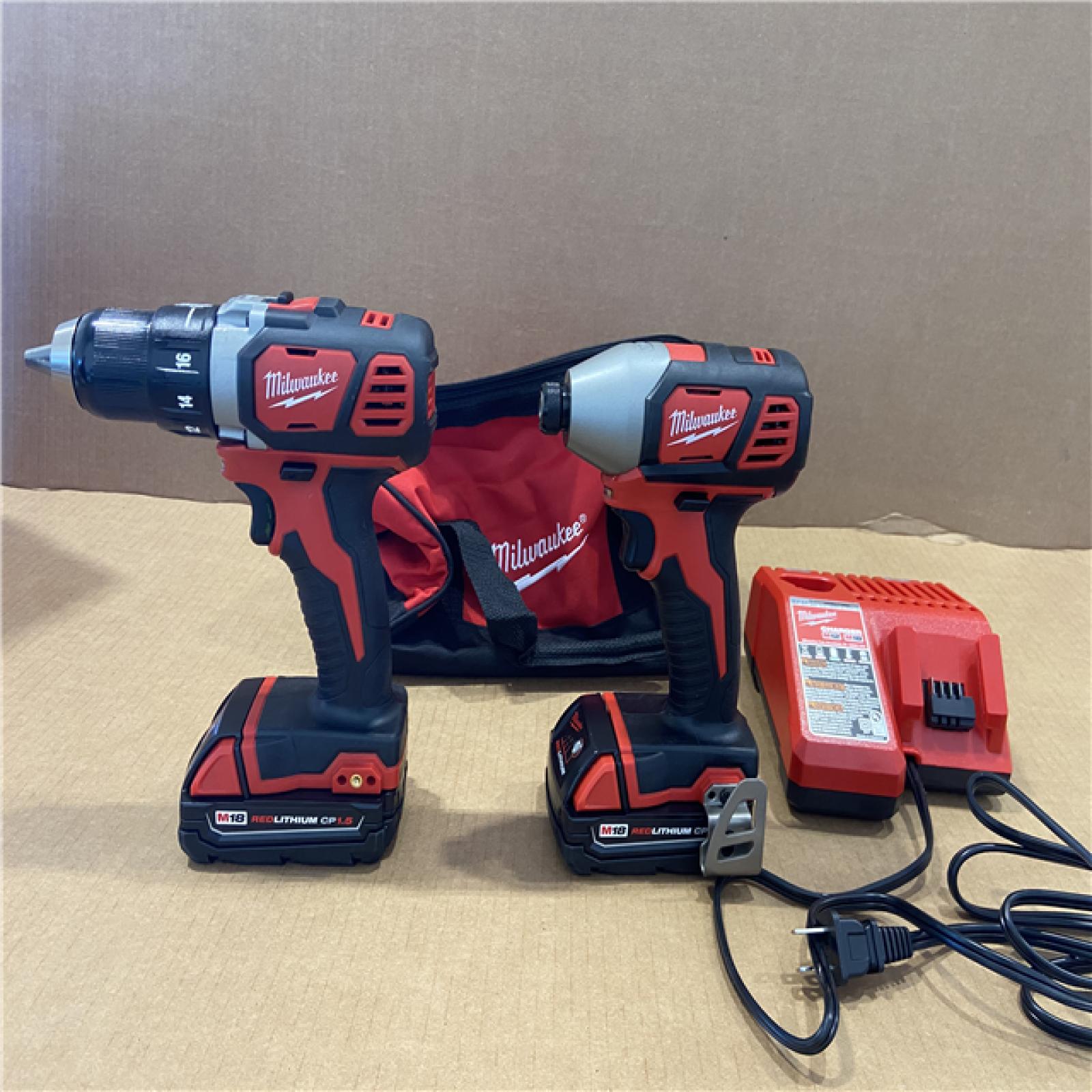 AS-ISMilwaukee 18V Cordless Brushed 2-Tool Drill/Driver and Impact Driver Kit