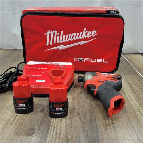 AS-IS Milwaukee M12 FUEL SURGE 12V Lithium-Ion Brushless Cordless 1/4 in. Hex Impact Driver Compact Kit W/Two 2.0Ah Batteries, Bag
