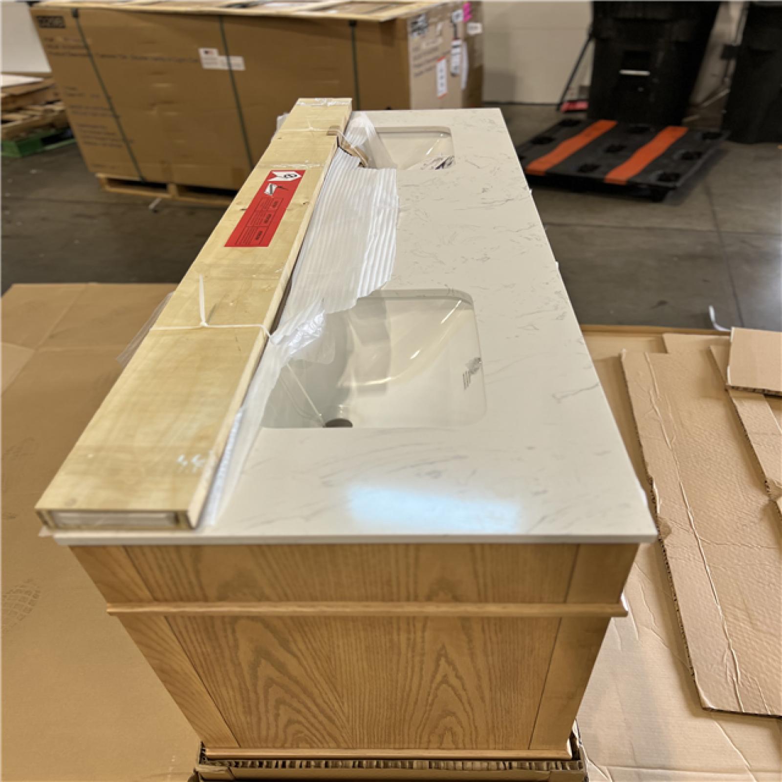 DALLAS LOCATION - Home Decorators Collection Talmore 72 in W x 22 in D x 35 in H Double Sink Bath Vanity in Light Oak With White Engineered Marble Top
