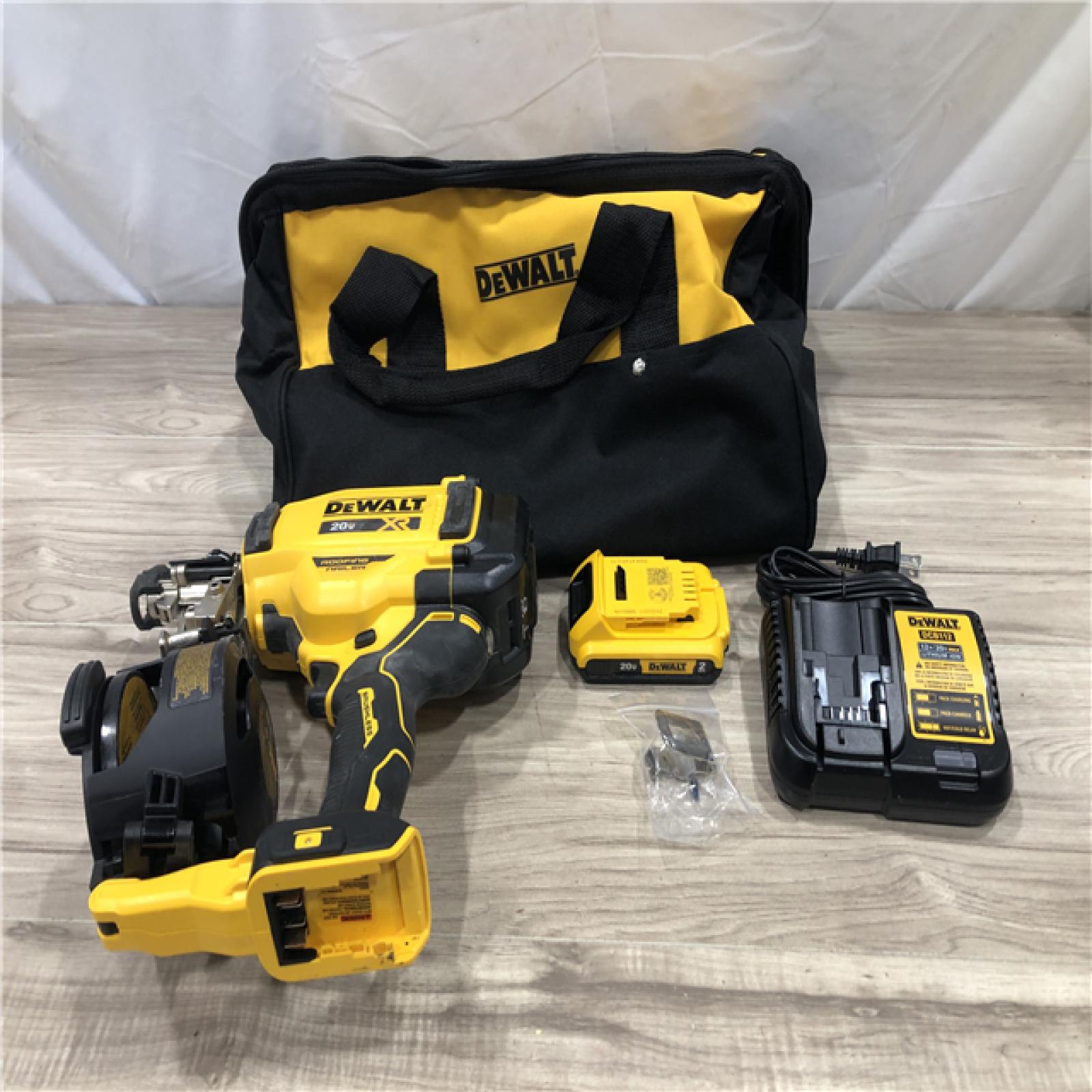 AS-IS DEWALT 20V MAX Lithium-Ion 15-Degree Electric Cordless Roofing Nailer Kit