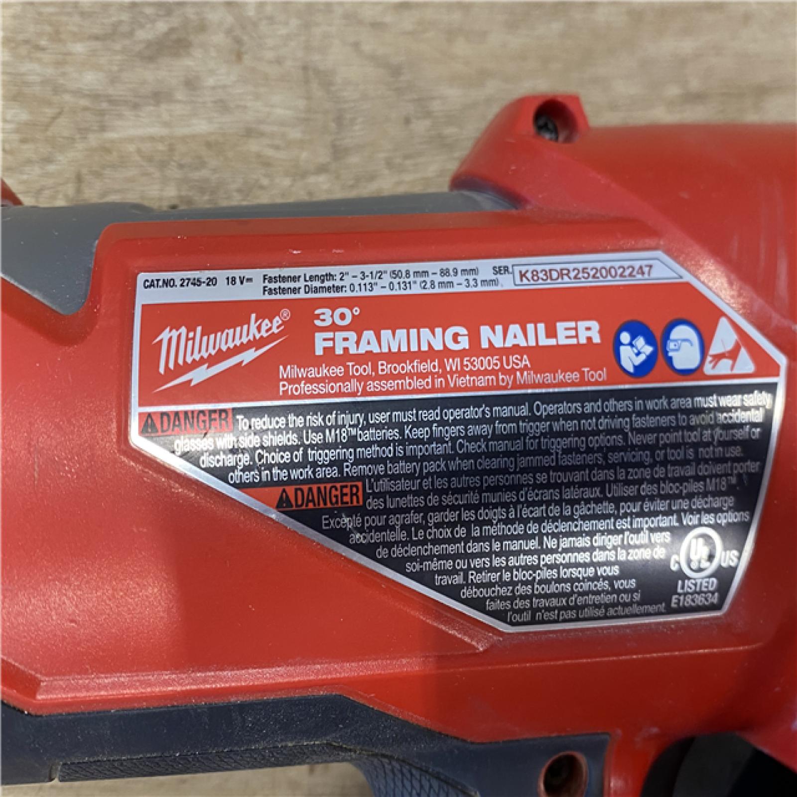 AS-IS Milwaukee FUEL 3-1/2 in. 18-Volt 30-Degree Lithium-Ion Brushless Cordless Framing Nailer (Tool-Only)