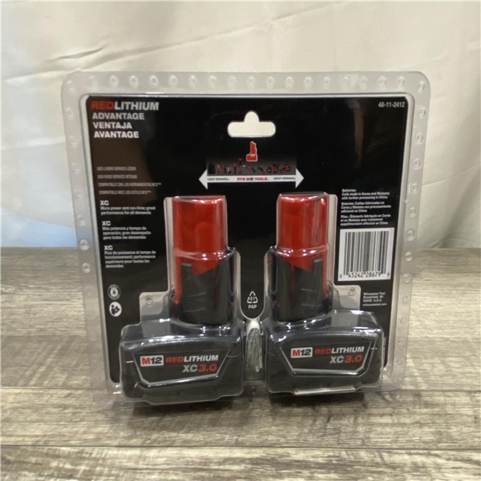 NEW - Milwaukee 12-Volt Lithium-Ion XC Extended Capacity 3.0 Ah Battery Pack (2-Pack)