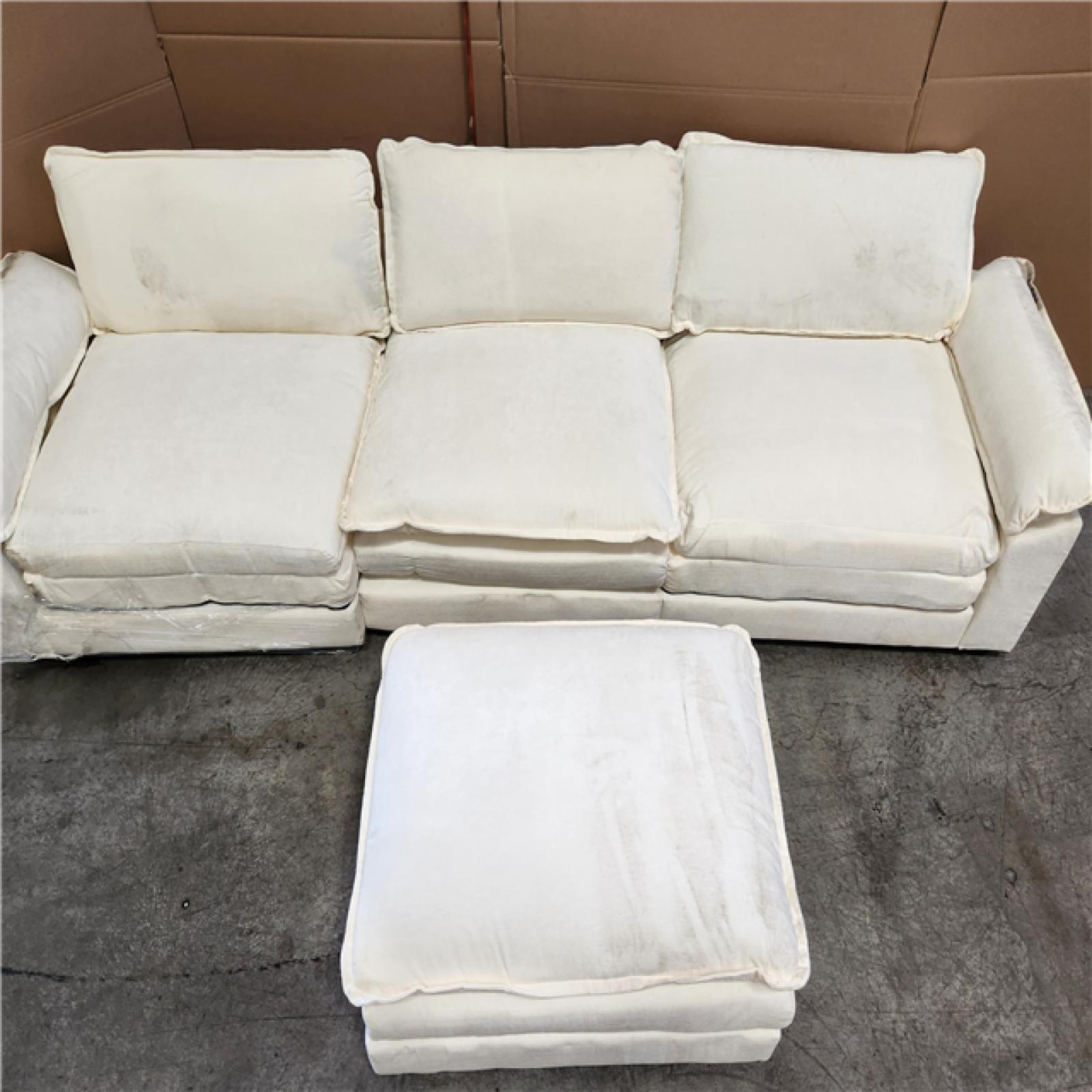 Phoenix Location AS-IS LACOO 118 in. Chenille Flared Arm L-Shaped Deluxe Pillow-Styled Modular Sectional Sofa in off White with Ottoman (Complete)