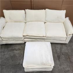 Phoenix Location AS-IS LACOO 118 in. Chenille Flared Arm L-Shaped Deluxe Pillow-Styled Modular Sectional Sofa in off White with Ottoman (Complete)