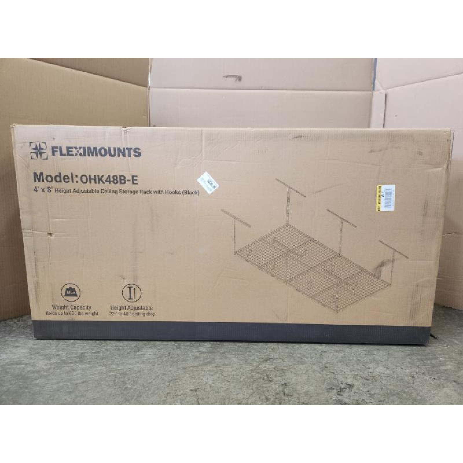 Phoenix NEW FLEXIMOUNTS OHK Series 48 in. W x 96 in. D x 22-40 in. H Black Ceiling Mounted Overhead Garage Storage Rack with Accessory Hooks