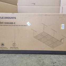 Phoenix NEW FLEXIMOUNTS OHK Series 48 in. W x 96 in. D x 22-40 in. H Black Ceiling Mounted Overhead Garage Storage Rack with Accessory Hooks