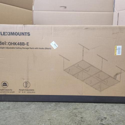 Phoenix NEW FLEXIMOUNTS OHK Series 48 in. W x 96 in. D x 22-40 in. H Black Ceiling Mounted Overhead Garage Storage Rack with Accessory Hooks