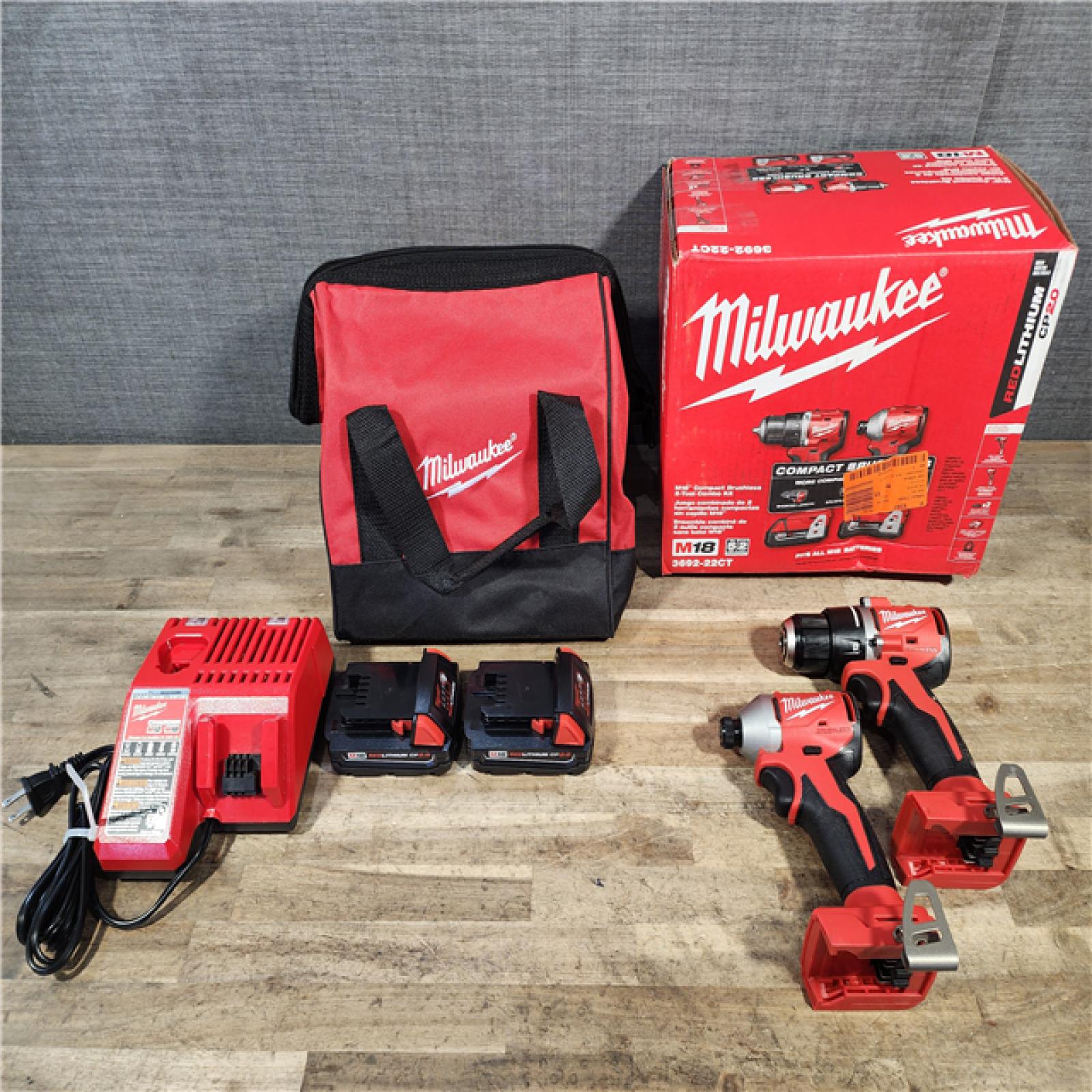 HOUSTON LOCATION - AS-IS Milwaukee 18V Lithium-Ion Brushless Cordless Compact Drill/Impact Combo Kit
