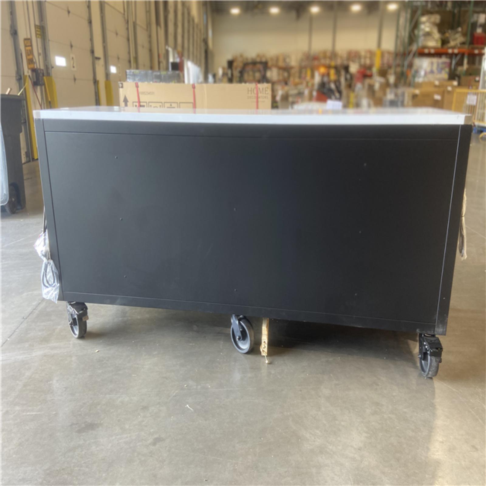 DALLAS LOCATION - 84 in. W x 24 in. D 18-Drawer Heavy-Duty Mobile Workbench with Stainless Steel Top in Matte Black