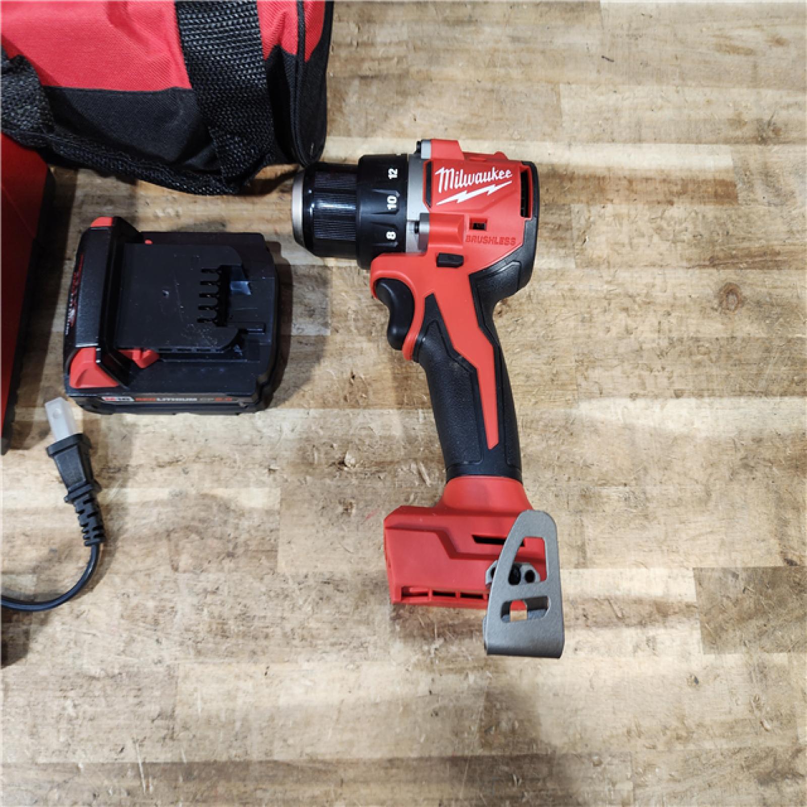 HOUSTON LOCATION - AS - IS Milwaukee 18V Lithium-Ion Brushless Cordless 1/2 in. Compact Drill/Driver with kit